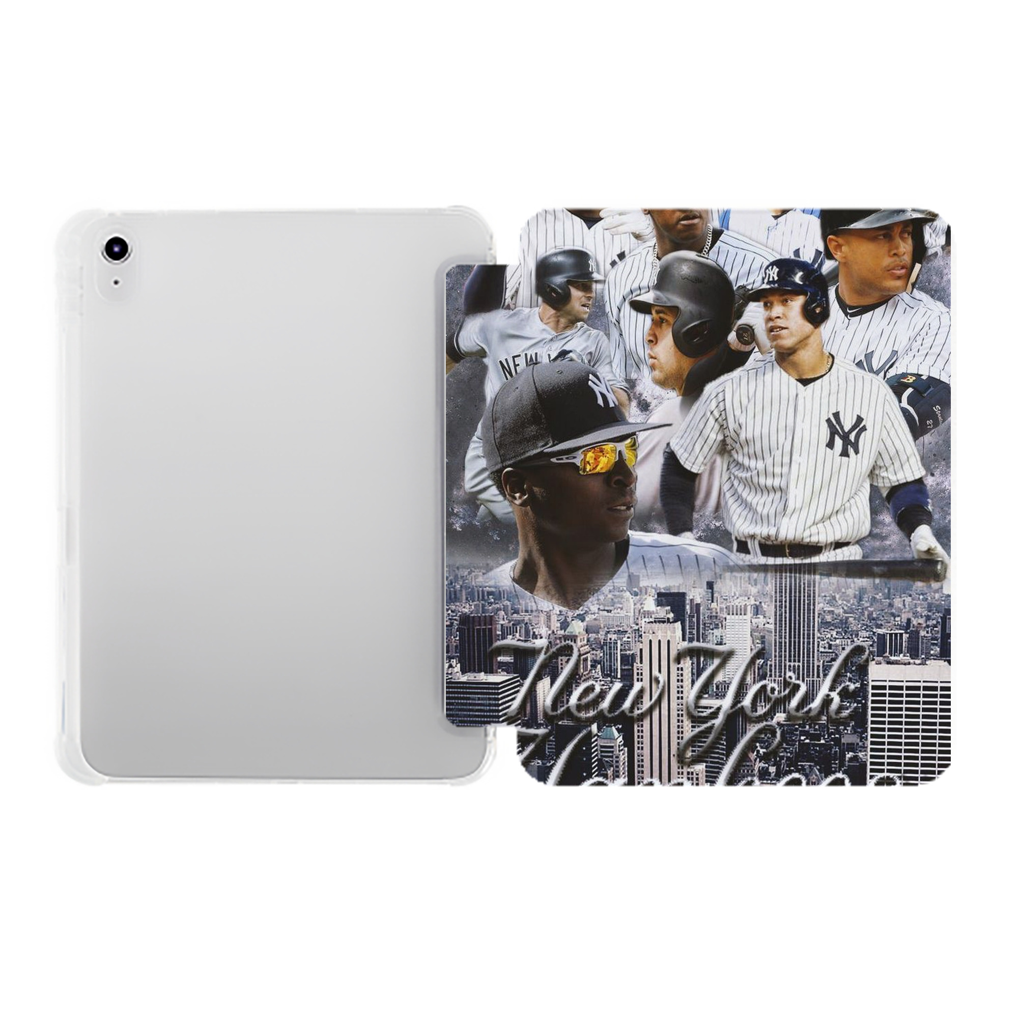 New York Yankees 101 Premium Tri-Fold PU Leather & Silicone IPad Case With Pencil Slot – Fits 9.5,10.5,10.9 – Adjustable Stand, Slim, Protective